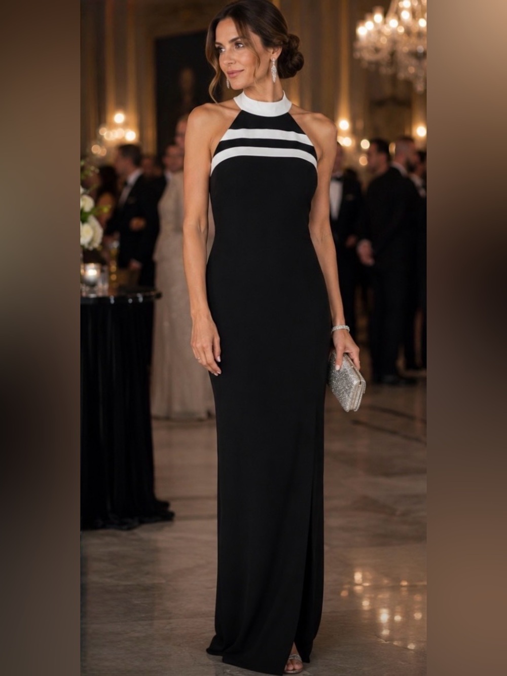 Daymor Sequin Couture Vintage Formal 2 Piece Stripe Maxi Sleeveless Dress Jacket